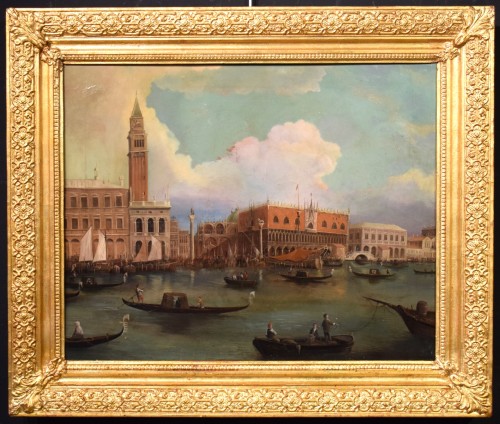Venise, Bassin de Saint-Marc  Monogrammé E.M. et daté 1875 - Tableaux et dessins Style Napoléon III